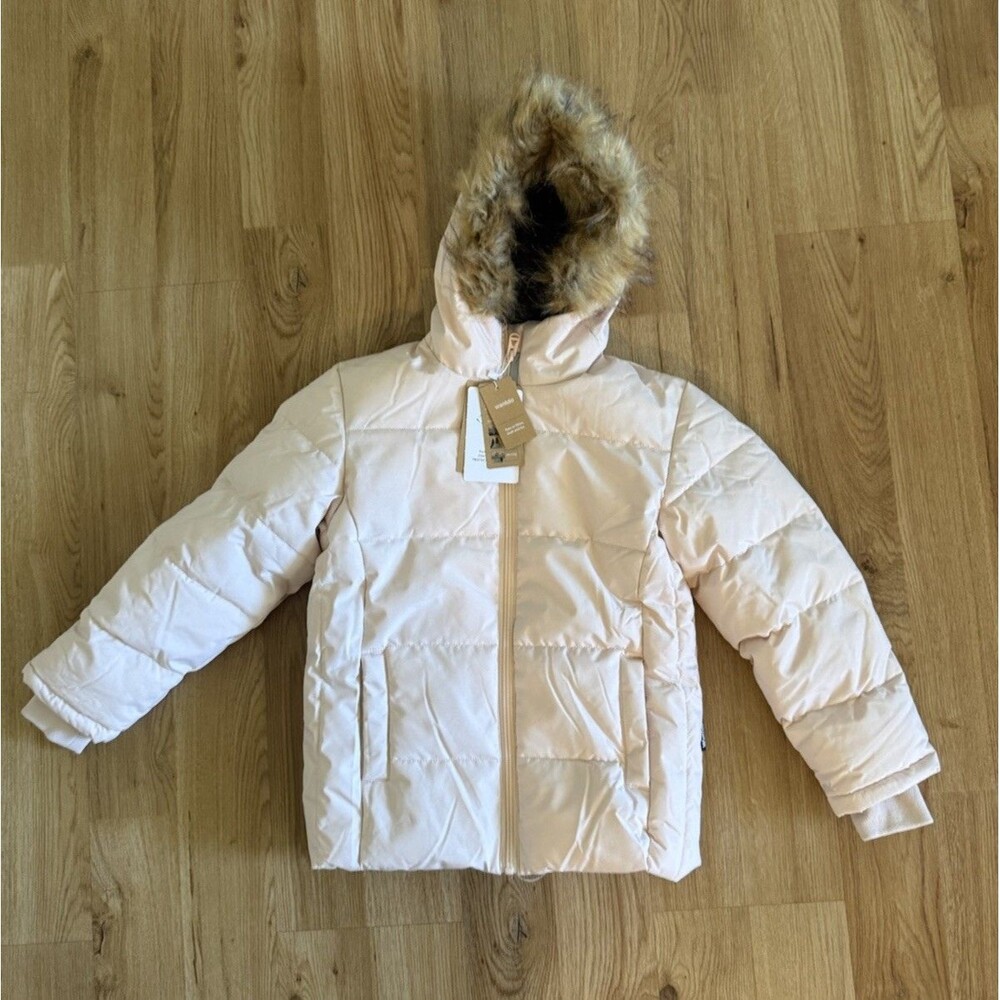 wantdo Girls' Puffer Jacket 6-7 Y Coat Light Pink Warm Waterproof Faux Fur Hood